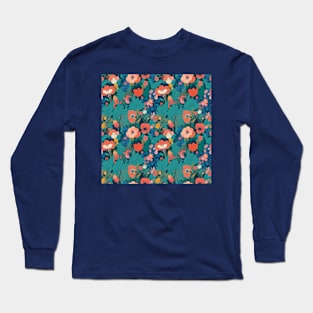 Blue and red floral pattern Long Sleeve T-Shirt